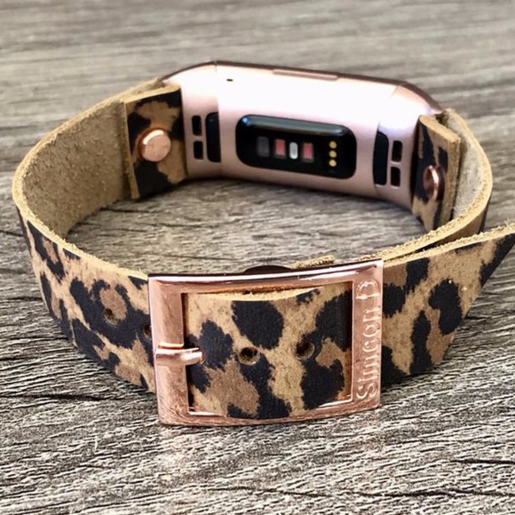 Fitbit Charge 3 Tracker Leopard Print Leather Band - Picture 3 of 7